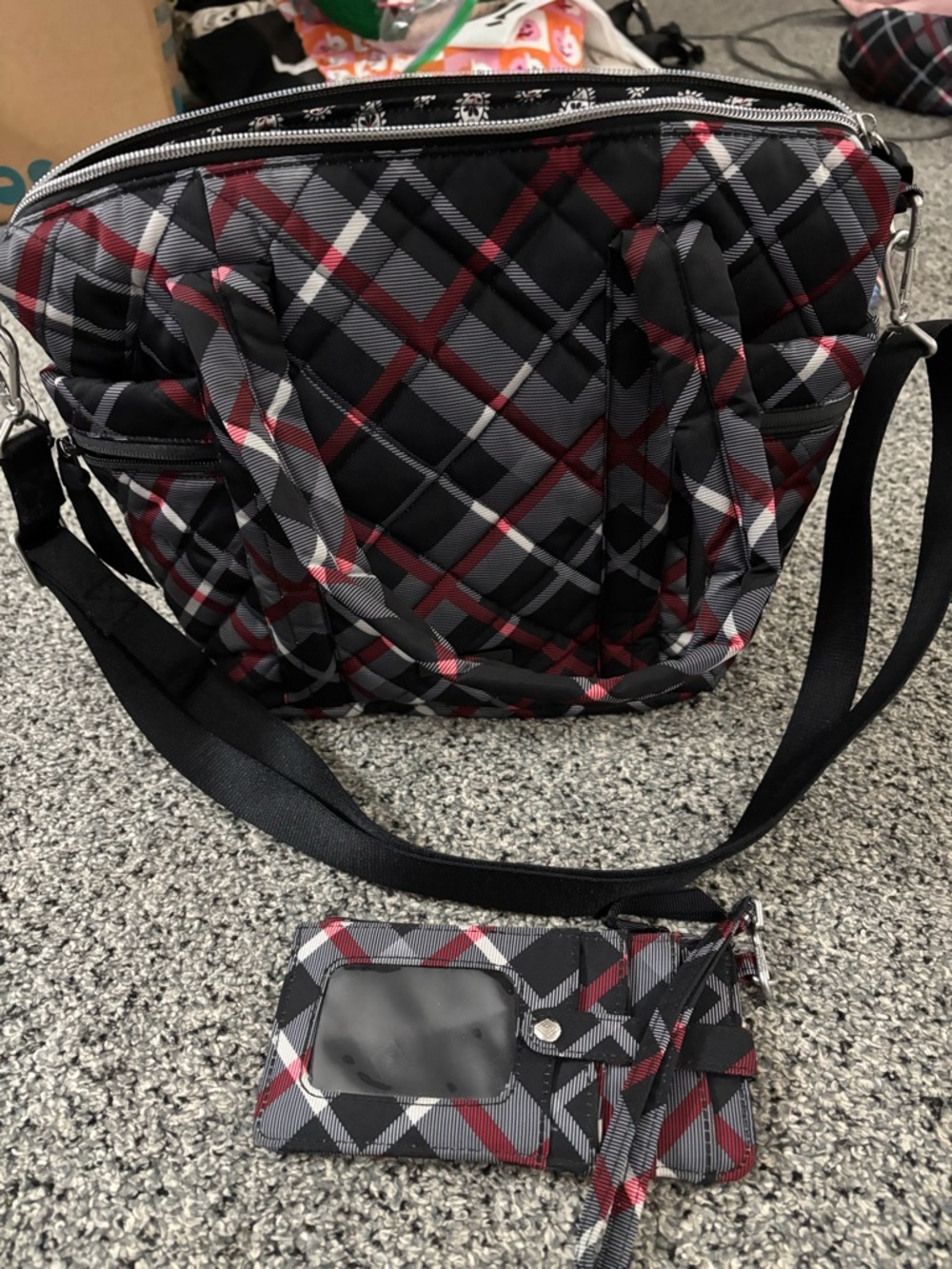 Vera Bradley multi strap plaid performance twill shoulder bag and wallet